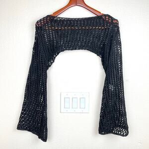 Womens Bolero Top Sz XL Shrug Crochet Whimsigoth Dark Fairy Sheer Bell Sleeves